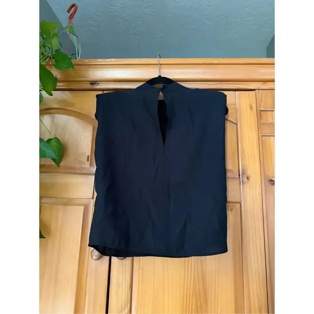 NWT Zara black, sleeveless mock-neck top with button details on the shoulders SZ